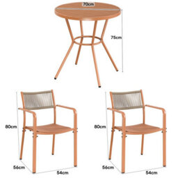 Core Products 3 Piece Round Garden Bistro Set In Terracotta, Includes Pair Of Rope Back Armchairs And Plastic Table - thumbnail 3