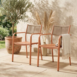Core Products 3 Piece Round Garden Bistro Set In Terracotta, Includes Pair Of Rope Back Armchairs And Plastic Table - thumbnail 7