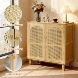 Freestanding Kitchen Bamboo Cupboard Boho Accent Cabinet - thumbnail 5