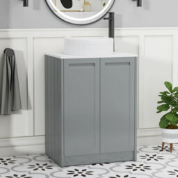 Royal Bathrooms Royal Bathroom Elmore 600mm Matt Pebble Grey Freestanding Bathroom Vanity Unit 2 Door Plain White Worktop With Round Basin - thumbnail 1