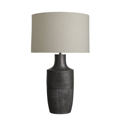 Industville Ornate Vase Table Lamp, Pewter Base, Light Natural Drum Medium Lampshade - image 1