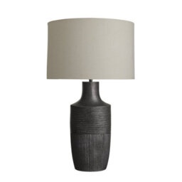 Industville Ornate Vase Table Lamp, Pewter Base, Light Natural Drum Medium Lampshade - thumbnail 1