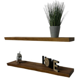 MKGT Set Of 2 Live Edge Rustic Wall Shelves Ideal For Kitchen Room Deco Shelf (Tudor Oak, 90 Cm Long) - thumbnail 3