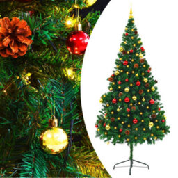 Berkfield Artificial Christmas Tree With Baubles And Leds Green 210 Cm