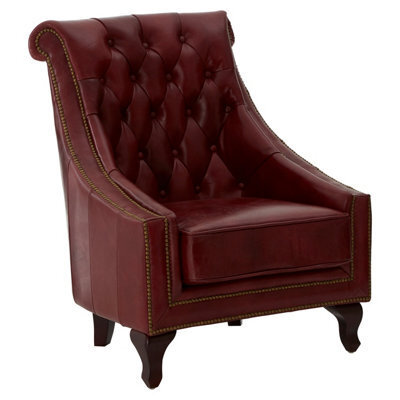 Orsina Red Leather Studded Armchair,stately Lounge Chair With Quilted Backrest,copper Studded Armrest Chair - image 1