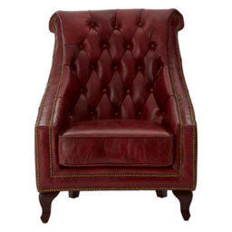 Orsina Red Leather Studded Armchair,stately Lounge Chair With Quilted Backrest,copper Studded Armrest Chair - thumbnail 3