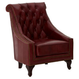 Orsina Red Leather Studded Armchair,stately Lounge Chair With Quilted Backrest,copper Studded Armrest Chair