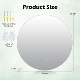 Costway 70 Cm Round Bathroom Mirror Wall Mounted Vanity Mirror W/ Led Light - thumbnail 3
