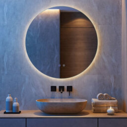 Costway 70 Cm Round Bathroom Mirror Wall Mounted Vanity Mirror W/ Led Light - thumbnail 4