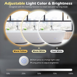 Costway 70 Cm Round Bathroom Mirror Wall Mounted Vanity Mirror W/ Led Light - thumbnail 2