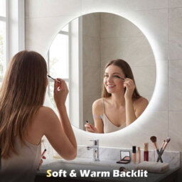 Costway 70 Cm Round Bathroom Mirror Wall Mounted Vanity Mirror W/ Led Light - thumbnail 6