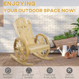 Outsunny Adirondack Rocking Chair Porch Garden Lounging, Natural - thumbnail 5