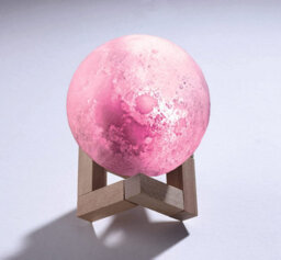 Colour Changing 3D Moon Lamp - Usb Rechargeable Night Light With Wooden Stand - Measures H16 X 11Cm Diameter - thumbnail 3