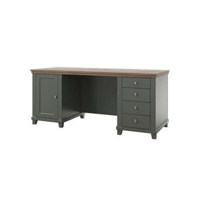 Arte Evora Office Desk 180Cm In Green & Oak Lefkas - Large Desk With Soft-Close Drawers, Hinged Door & Stylish Storage - image 1