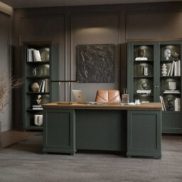 Arte Evora Office Desk 180Cm In Green & Oak Lefkas - Large Desk With Soft-Close Drawers, Hinged Door & Stylish Storage - thumbnail 7