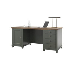 Arte Evora Office Desk 180Cm In Green & Oak Lefkas - Large Desk With Soft-Close Drawers, Hinged Door & Stylish Storage - thumbnail 4