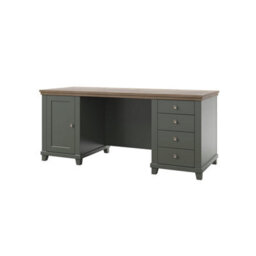 Arte Evora Office Desk 180Cm In Green & Oak Lefkas - Large Desk With Soft-Close Drawers, Hinged Door & Stylish Storage