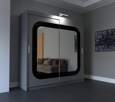 RAC3 Sliding Wardrobe Led Mirror Space Saving Bedroom Wardrobe, Contemporary Bedroom Sliding Wardrobe & Mirror Wardrobe (Grey 203Cm) - image 1