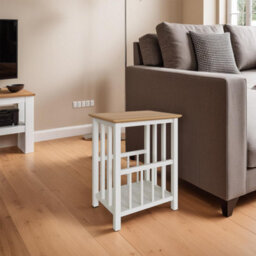 Fwstyle Oak Cream Linen Magazine Rack Ready Assembled - thumbnail 1