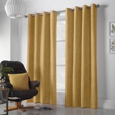 Luxury Living Velvet Chenille Ring Top Curtains Ochre - image 1