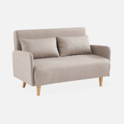 Sweeek - 2-Seater Convertible Sofa Bed With Reclining Backrest Panam Beige - thumbnail 3