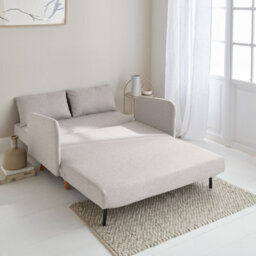 Sweeek - 2-Seater Convertible Sofa Bed With Reclining Backrest Panam Beige - thumbnail 2
