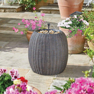 Solar Powered Water Weave Fountain - Hand-Painted Rattan Bowl Outdoor Garden Water Feature With Pebbles - H43 X 40Cm Diameter - image 1