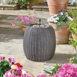 Solar Powered Water Weave Fountain - Hand-Painted Rattan Bowl Outdoor Garden Water Feature With Pebbles - H43 X 40Cm Diameter - thumbnail 1