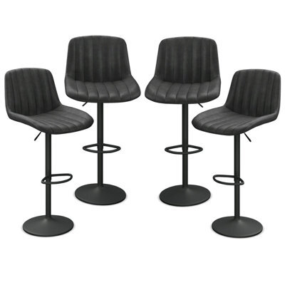 Urbn-Living Urbnliving Adjustable Ribbed Breakfast Black Color Bar Stools Swivel Gas Lift Chair Back Foot Rest, Set Of 4 - image 1
