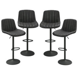 Urbn-Living Urbnliving Adjustable Ribbed Breakfast Black Color Bar Stools Swivel Gas Lift Chair Back Foot Rest, Set Of 4 - thumbnail 1