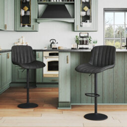 Urbn-Living Urbnliving Adjustable Ribbed Breakfast Black Color Bar Stools Swivel Gas Lift Chair Back Foot Rest, Set Of 4 - thumbnail 5