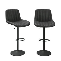 Urbn-Living Urbnliving Adjustable Ribbed Breakfast Black Color Bar Stools Swivel Gas Lift Chair Back Foot Rest, Set Of 4 - thumbnail 2