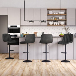 Urbn-Living Urbnliving Adjustable Ribbed Breakfast Black Color Bar Stools Swivel Gas Lift Chair Back Foot Rest, Set Of 4 - thumbnail 3