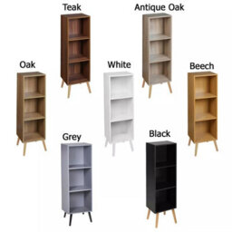 Urbn-Living Urbnliving 80Cm Height 3 Tier Antique Oak Wooden Storage Cube Bookcase Scandinavian Style White Legs - thumbnail 2