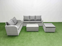 Fimous 6 Seater Pe Rattan Wicker Garden Furniture Set Rectangular Coffee Table 3 Seater Sofa Love Sofa Big Footstool - thumbnail 1