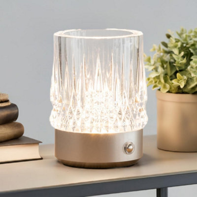 Lighting Supermarket Glass Tumbler Style Rechargeable Usb Silver Table Lamp - 3 Brightness Settings - image 1