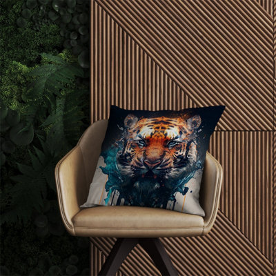 Warren Reed Designer Tiger Face Splashart Outdoor Cushion 60Cm X 60Cm