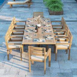 Eterna Mylor Teak Garden Outdoor Dining Table & 10 Seat Chair Set - With Green Cushions - thumbnail 1