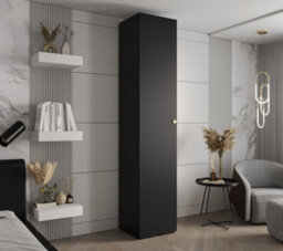 Arte Stylish Black Inova Ii Hinged Door Wardrobe W500mm H2370mm D470mm - Compact Storage With Gold Round Handle - thumbnail 2