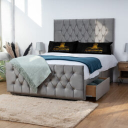 UKBEDFURNITURE Jublie Grey Plush  Divan Bed Base With 26 Inch Headboard - No Storage - thumbnail 2