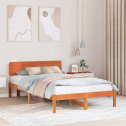 Berkfield Modern Bed Frame With Headboard Wax Brown 135X190 Cm Solid Pine Wood - thumbnail 2