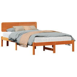 Berkfield Modern Bed Frame With Headboard Wax Brown 135X190 Cm Solid Pine Wood - thumbnail 3