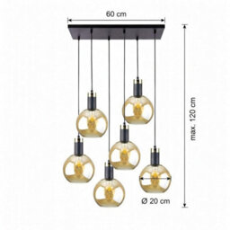 Luminosa Lighting Luminosa Auralis Cluster Pendant Ceiling Light Black, Gold Amber Glass Shade 6X E27 - thumbnail 7