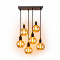 Luminosa Lighting Luminosa Auralis Cluster Pendant Ceiling Light Black, Gold Amber Glass Shade 6X E27 - thumbnail 3