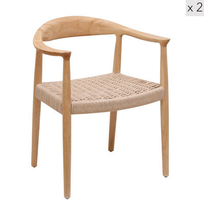 Nordlys Set Of 2 Wood And Rope Dining Chairs Exotic Boho Dining Room - image 1