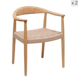 Nordlys Set Of 2 Wood And Rope Dining Chairs Exotic Boho Dining Room - thumbnail 1