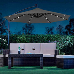 Garden Gear Garden Cantilever Solar Led Parasol & Cover Outdoor Umbrella 2.7M Crank Handle (Charcoal) - thumbnail 2