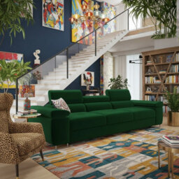 Torezio 3 Seater Sofa For Living Room With Adjustable Headrests Chipboard Frame Metal Legs 263X102X70Cm Green - thumbnail 2