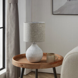 Eglo Bellariva 3 White Ceramic & Fabric Shade Table Lamp - thumbnail 2
