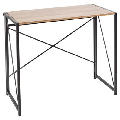 Urbn-Living Urbnliving Height 74Cm Rectangle Wooden Folding Table Steel Colour Oak Legs Computer Work Office Desk Bedroom - image 1